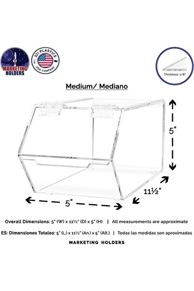 Slasa Clear Acrylic Food Storage Bin 12.7x27.9x12.7cm with Hinged Lid No Assembly