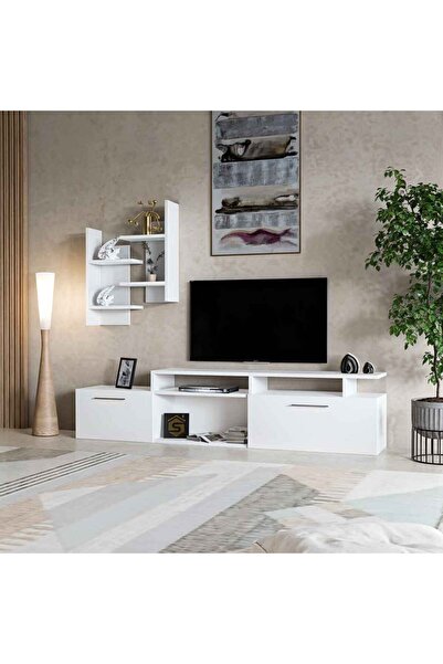 Stylish Home White TV table with modern shelves - TV39