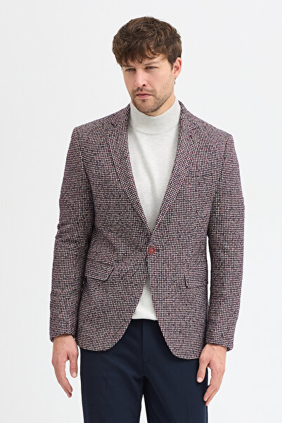 Frappoli Pico Мъжко сако с тънък крой, моноцветно, с качула, в цвят бордо-тъмно синьо