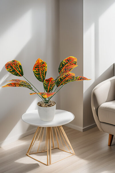 Yapay Çiçek Deposu Сиво саксийно изкуствено растение 12-листно кратон растение 45 см зелено - оранжево