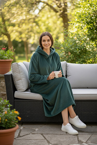 Mislina Home Serona Wellsoft Plush Hooded Long Poncho Soft Textured Wearable Tv Blanket |   Z.Green