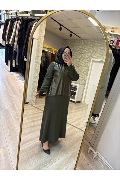 diğerr1 Deri Detay Elbise