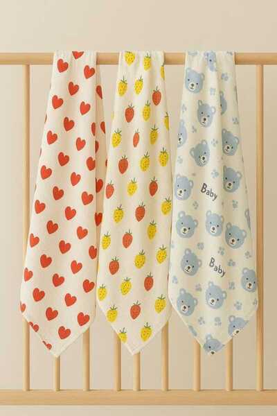 Hümazade طقم بطانية وغطاء موسلين متعدد الأغراض مكون من 3 قطع قطن 100% 80x90 سم