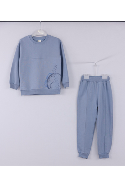 ROBA Момчешки памучен 2-слоен комплект от горна и долна част на суитшърт с де...