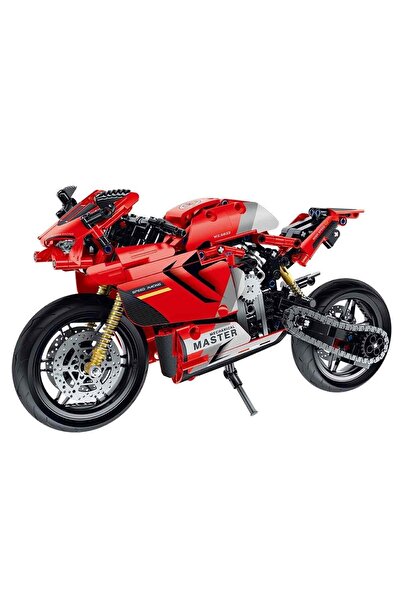 PopŞeker Red Motorcycle – Technical Building Block Racing Motorbike 557 Pieces
