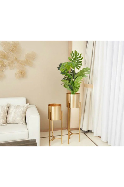 LUXXO Decorative metal planter for table or floor, gold, 26x26x76 cm (Gold S)