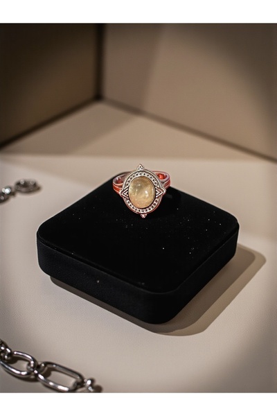 Taş-Mir Sitrin Taşı Doğal Taş Ayarlamalı Paslanmaz Çelik Yüzük