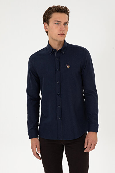 U.S. Polo Assn. Camasa Barbat Pe Bleumarin Cu Textura