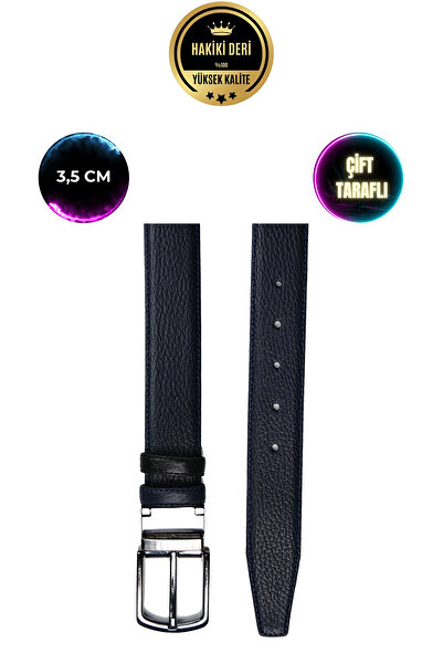 CüzCan Справжня шкіра Спеціальний двосторонній 3,5 см чоловічий ремінь ЧОРНИЙ - СИНІЙ