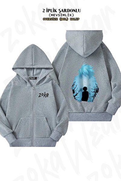 ZOKAWEAR Унісекс Death Note L Чорний принт Oversize Принт на спині Куртка з капюшоном на блискавці