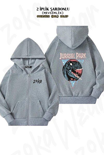 ZOKAWEAR Унісекс Jurassic Park New Wave з принтом Oversize з принтом на спині, на блискавці, з капюшоном