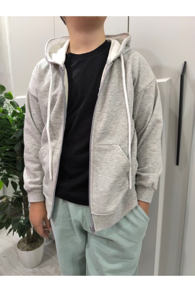 Pamuklu Kapüşonlu Fermuarlı Unisex Çocuk Sweatshirt