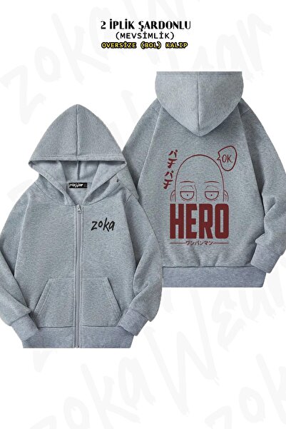 ZOKAWEAR Unisex One Punch Man Saitama (OK) v3 με τύπωμα oversized Ζακέτα με κουκούλα με φερμουάρ με τύπωμα