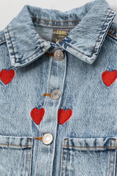 CoolCix Heart Embroidered Cotton Transitional Single Denim Jacket-Denim Coat-For the Holiday Season