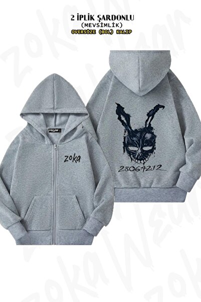ZOKAWEAR سترة كارديجان بقلنسوة للجنسين من Donnie Darko v2 مطبوع قصة فضفاضة بس...