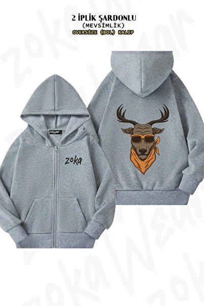 ZOKAWEAR Унісекс окуляри Олень Принт Природа Oversize Принт на спині Застібка-блискавка Капюшон Кардиган