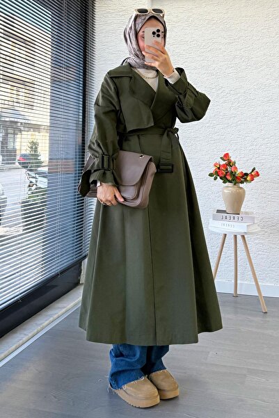 MELEK ARAZ Premium Women's Trench Coat with Half-Covered Front – Khaki