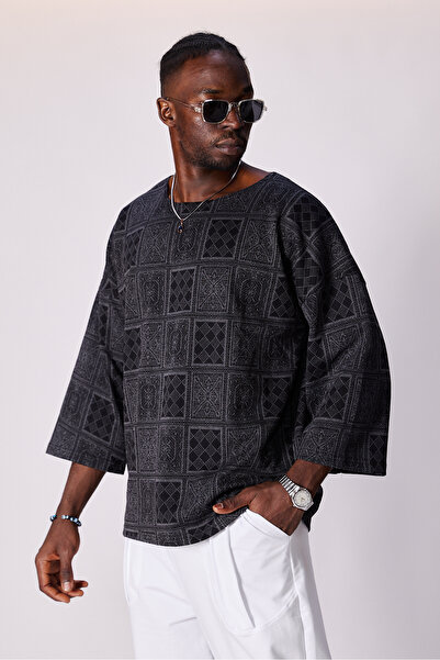 Superbluemexico Unisex Jacquard Patterned Fakir Sleeve T-Shirt