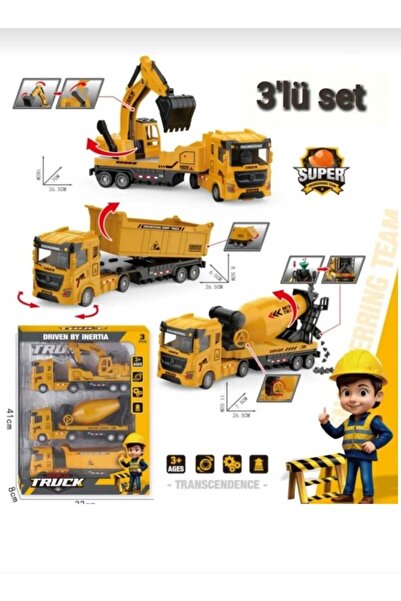 Genel Markalar 3 Lü Set Büyük İş Makineleri 28 Cm Kamyon Kepçe Mikser