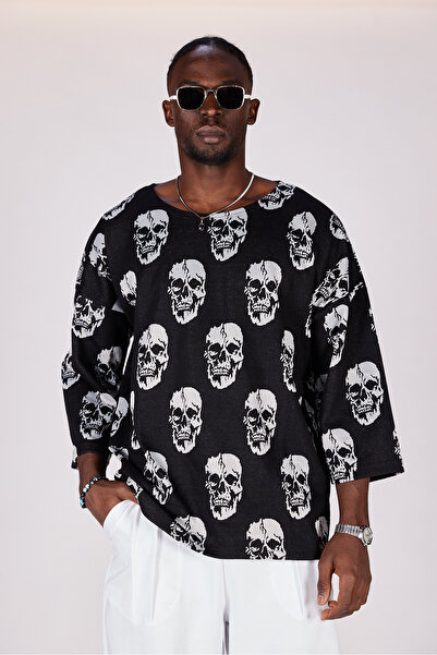 Superbluemexico Unisex Jacquard Patterned Fakir Sleeve T-Shirt