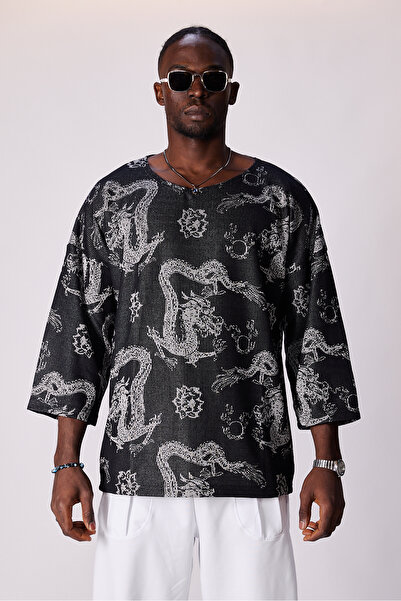 Superbluemexico Unisex Jacquard Patterned Fakir Sleeve T-Shirt