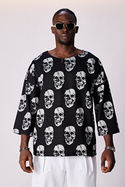 Superbluemexico Unisex Jacquard Patterned Fakir Sleeve T-Shirt