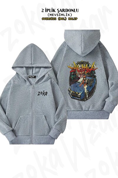 ZOKAWEAR Unisex Neon Genesis Evangelion 2 Printed Oversized Back Printed Zip Hooded Cardigan
