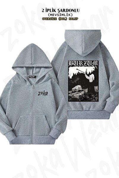 ZOKAWEAR Unisex Burzum V2 Printed Oversized Back Printed Zippered Hooded Card...