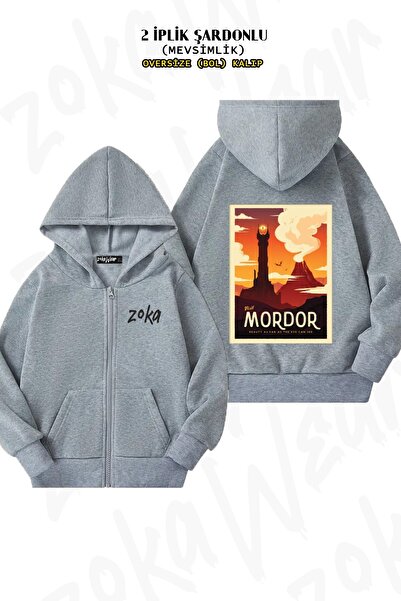 ZOKAWEAR Унісекс Visit Mordor з принтом Oversize з принтом на спині, на блискавці, з капюшоном
