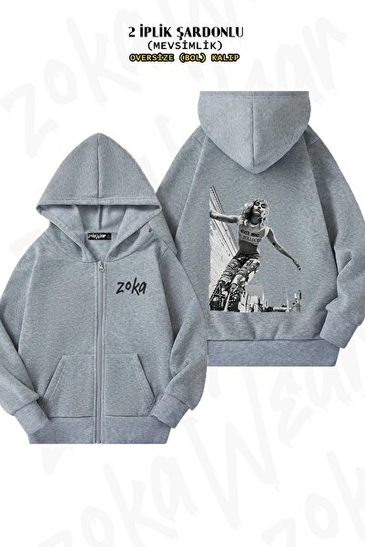 ZOKAWEAR سترة ميلي سايروس2 مطبوع قصة فضفاضة للجنسين مطبوع بسحاب وقلنسوة