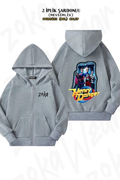 ZOKAWEAR سترة هنري دنجر كونترول روم مطبوع قصة فضفاضة للجنسين مطبوع بسحاب وقلنسوة