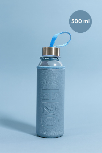 Fhilli 500 ml H2O Deri Kılıflı Cam Matara