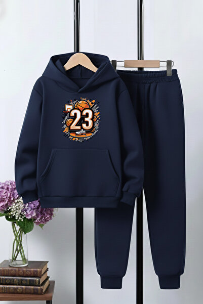 panios kids 3 Thread Thick Winter Sh Fleece-Lined Print Detailed 6 Piece Boys Tracksuit Set