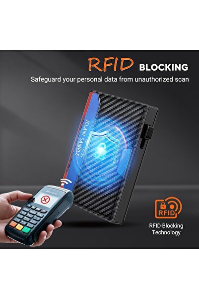 KASTWAVE Pop-Up Slim Metal RFID Card Holder Wallet (Carbon Fiber)