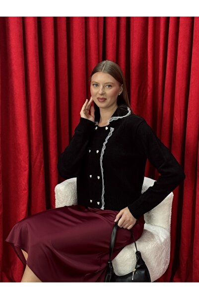 Neva Wear Elegant Lace Collar Buttoned Knitwear Jacket