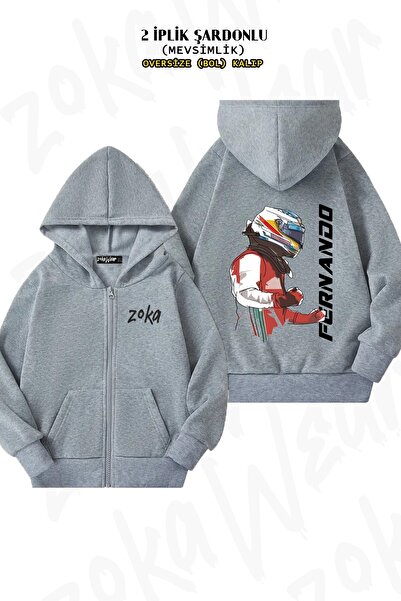 ZOKAWEAR Unisex Fernando Alonso Formula 1 F1 Printed Oversized Back Printed Zip Hooded Cardigan