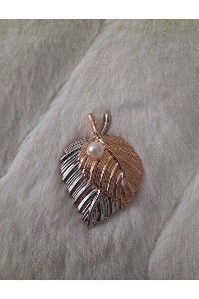 beyna aksesuar Silver and Gold Combination Leaf Model with Pearls Hand Sewing Brooch Button 4 cm