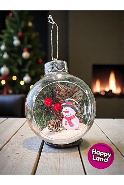 Happyland Yılbaşı Ağacı Süsü 1 Adet Şeffaffanus Kardanadamlı Topsüs 10cm Teraryum Süs HPY26059