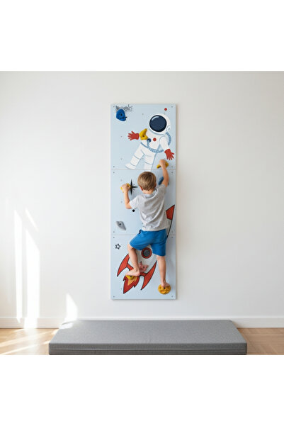 Pooki playroom Montessori Ahşap Tırmanma Duvarı uzay desenli 60x180 cm