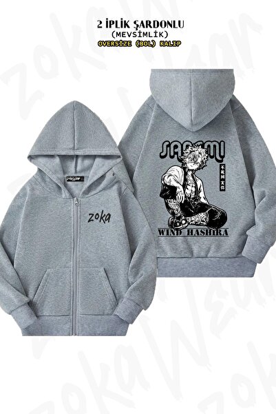 ZOKAWEAR Унісекс Cute Demon Slayer, Санемі Шіназугава, принт на спині, великий розмір, принт на спині, капюшон на блискавці