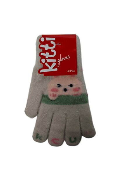 Kitti Spteks 4-8 Yaş Kız Çocuk Orta Bej Renk Hayvan Figürlü Kışlık Örme Eldiven