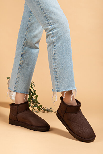 uway Kadın Kışlık Bot Süet Içi Yünlü Kürklü İnce Tabanlı Bilek Boy Kısa Mini Ug Bot