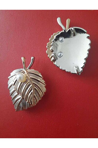 beyna aksesuar Silver and Gold Combination Leaf Model with Pearls Hand Sewing Brooch Button 4 cm