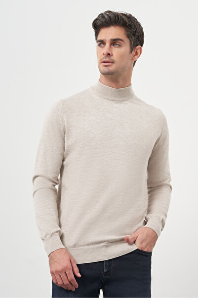 Morven Men's Beige Basic Half Turtleneck Dynamic Fit Comfortable Cut Knitwear