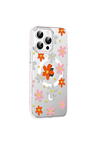 ceppark غطاء جوكو أبل آيفون 15 برو ماكس فلورال ماجسيف - برتقالي