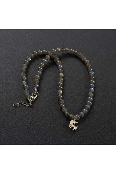 Astrolog Elvan 925 Ayar Gümüş Labradorit Taşlı Unicorn Kolye Doğal TaşStil Takı