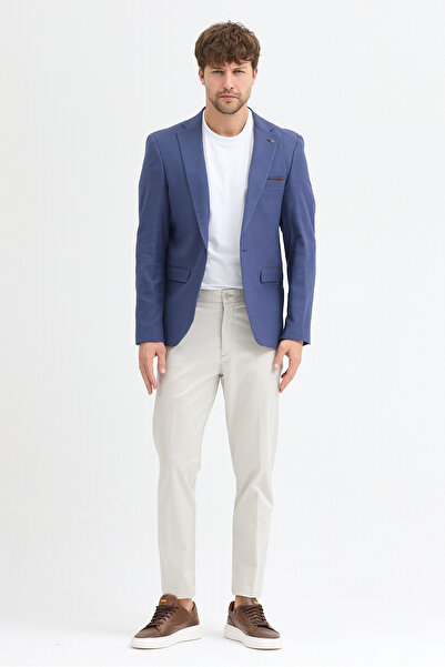 Frappoli Domingos Men's Brown-Navy Blue Cotton Elbow Slim Fit Sports Blazer Jacket