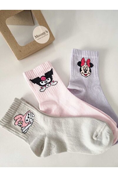 Moonys Socks Collection Girl's College Kuromi Character Patterned 3-Piece Socks Set