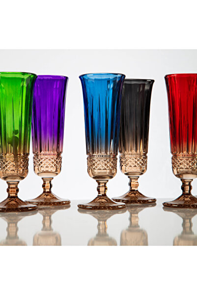 sumetron 6'lı Sun Gold-Renkli Ayaklı Cam Bardak-Kahveyanı--Meşrubat-Su bardağı 150ml Özel Tasarm(Organikboya)