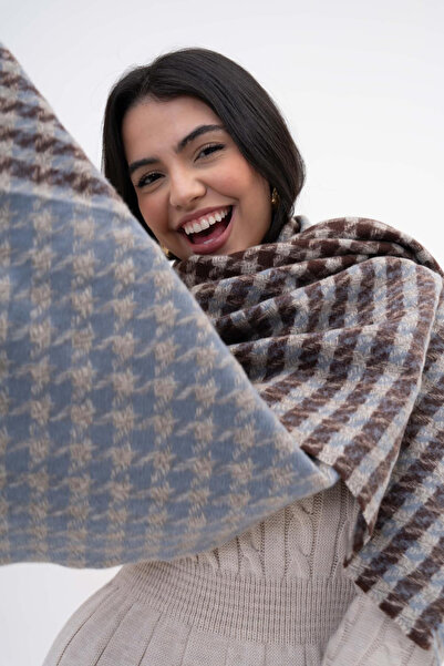 HERCHES Gradient Houndstooth Patterned Wool Winter Scarf - Brown